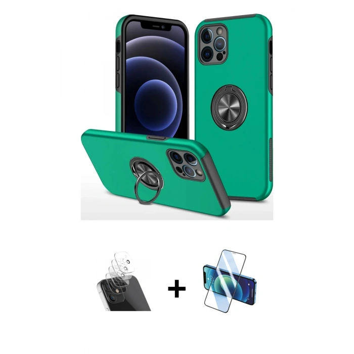 MARSİLYAN™- iPhone 12 Pro Kılıf Odak Form Prime - Siyah 3D Antistatik Seramik Nano Ekran Koruyucu + Kamera Lens Koruma Cam - SF