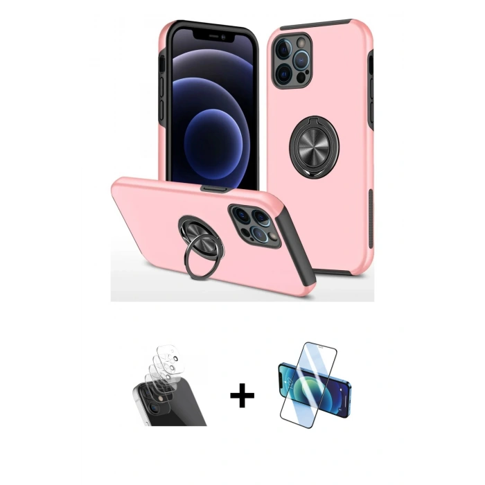 MARSİLYAN™- iPhone 12 Pro Kılıf Odak Form Prime - Siyah 3D Antistatik Seramik Nano Ekran Koruyucu + Kamera Lens Koruma Cam - SF