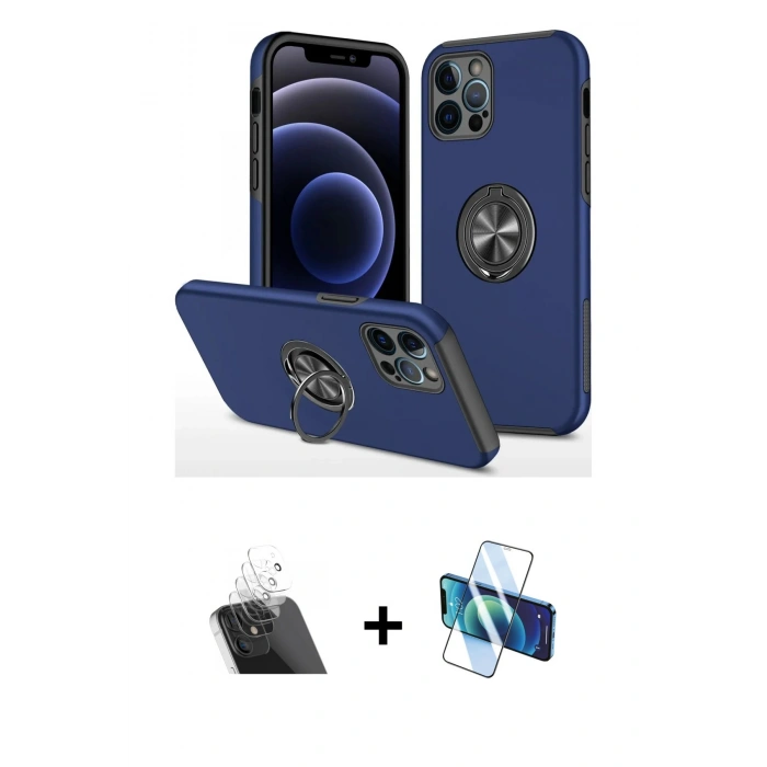 MARSİLYAN™- iPhone 12 Pro Kılıf Odak Form Prime - Siyah 3D Antistatik Seramik Nano Ekran Koruyucu + Kamera Lens Koruma Cam - SF