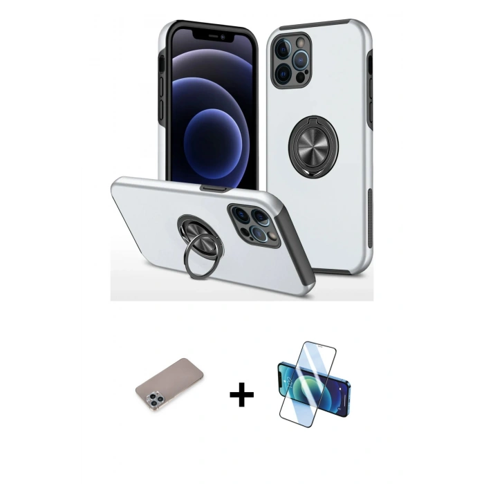 MARSİLYAN™- iPhone 12 Pro Kılıf Odak Form Prime - Siyah 3D Antistatik Seramik Nano Ekran Koruyucu + Shine Kamera Lens Koruma Cam - SABE