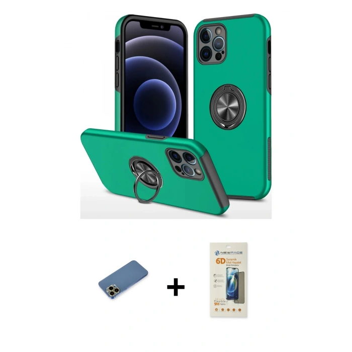 MARSİLYAN™- iPhone 12 Pro Kılıf Odak Form Prime - Siyah 6D Mat Seramik Hayalet Nano Ekran Koruyucu + Shine Kamera Lens Koruma Cam - GD