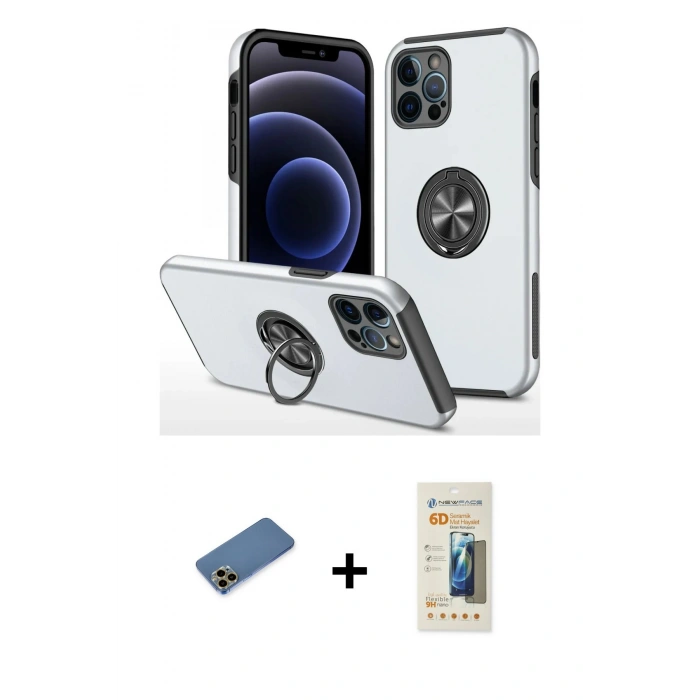 MARSİLYAN™- iPhone 12 Pro Kılıf Odak Form Prime - Siyah 6D Mat Seramik Hayalet Nano Ekran Koruyucu + Shine Kamera Lens Koruma Cam - GD