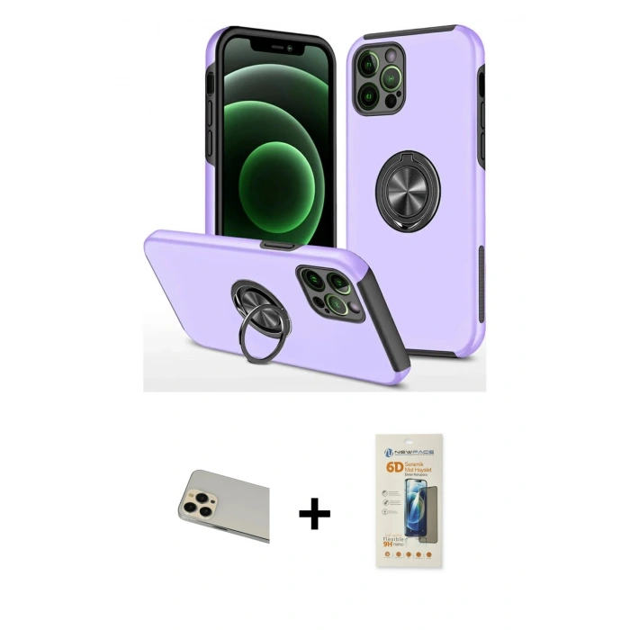 MARSİLYAN™- iPhone 12 Pro Kılıf Odak Form Prime - Siyah 6D Mat Seramik Hayalet Nano Ekran Koruyucu + Rainbow Kamera Lens Koruma Cam - GD