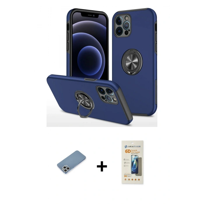 MARSİLYAN™- iPhone 12 Pro Kılıf Odak Form Prime - Siyah 6D Mat Seramik Hayalet Nano Ekran Koruyucu + Shine Kamera Lens Koruma Cam - GS