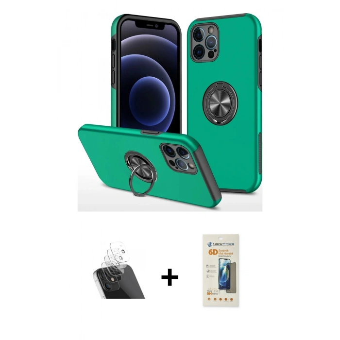 MARSİLYAN™- iPhone 12 Pro Kılıf Odak Form Prime - Siyah 6D Mat Seramik Hayalet Nano Ekran Koruyucu + Kamera Lens Koruma Cam - SF