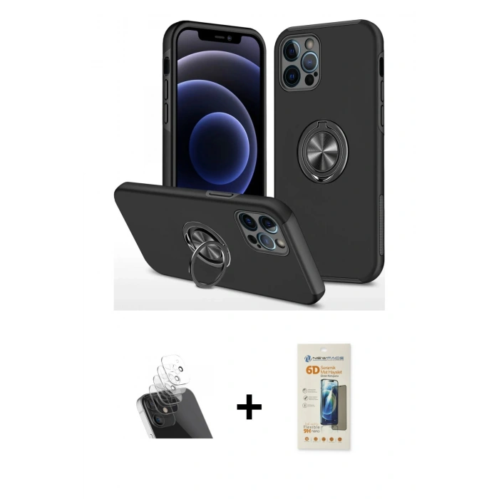 MARSİLYAN™- iPhone 12 Pro Kılıf Odak Form Prime - Siyah 6D Mat Seramik Hayalet Nano Ekran Koruyucu + Kamera Lens Koruma Cam - SF