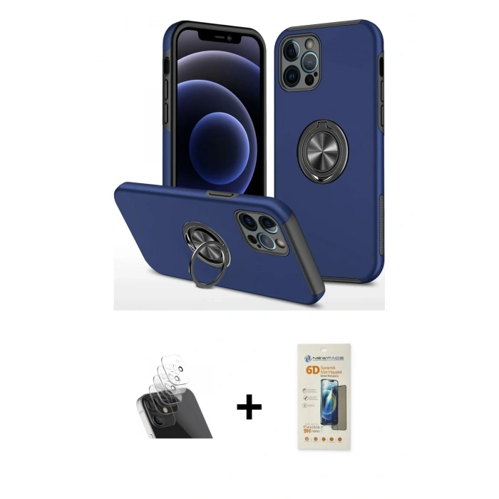 MARSİLYAN™- iPhone 12 Pro Kılıf Odak Form Prime - Siyah 6D Mat Seramik Hayalet Nano Ekran Koruyucu + Kamera Lens Koruma Cam - SF