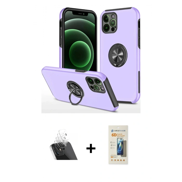MARSİLYAN™- iPhone 12 Pro Kılıf Odak Form Prime - Siyah 6D Mat Seramik Hayalet Nano Ekran Koruyucu + Kamera Lens Koruma Cam - SF