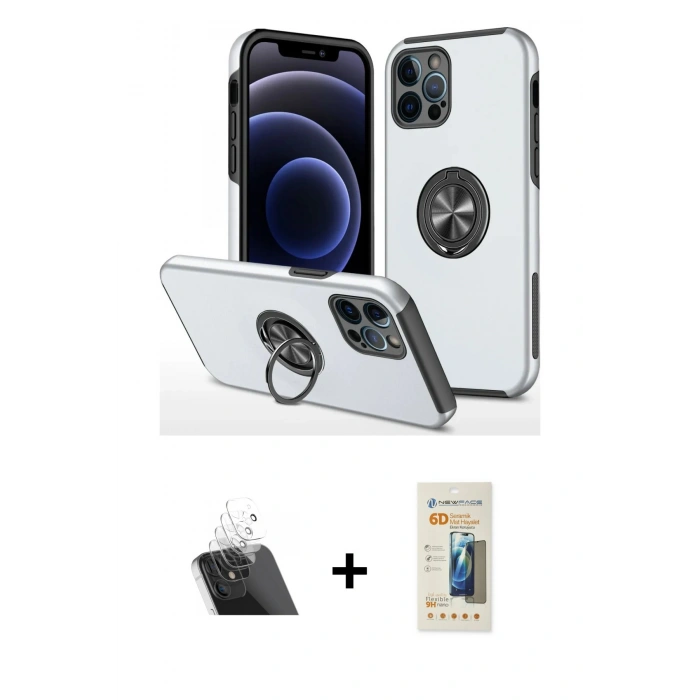 MARSİLYAN™- iPhone 12 Pro Kılıf Odak Form Prime - Siyah 6D Mat Seramik Hayalet Nano Ekran Koruyucu + Kamera Lens Koruma Cam - SF