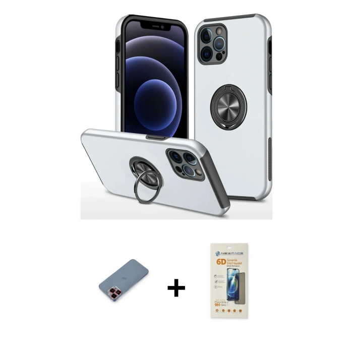 MARSİLYAN™- iPhone 12 Pro Kılıf Odak Form Prime - Siyah 6D Mat Seramik Hayalet Nano Ekran Koruyucu + Metal Kamera Lens Koruma Cam - KI