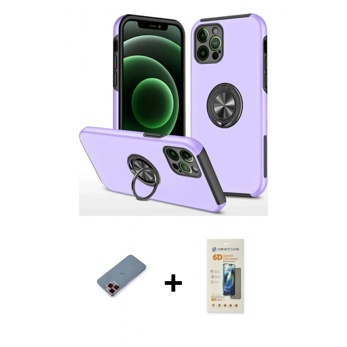 MARSİLYAN™- iPhone 12 Pro Kılıf Odak Form Prime - Siyah 6D Mat Seramik Hayalet Nano Ekran Koruyucu + Metal Kamera Lens Koruma Cam - KI