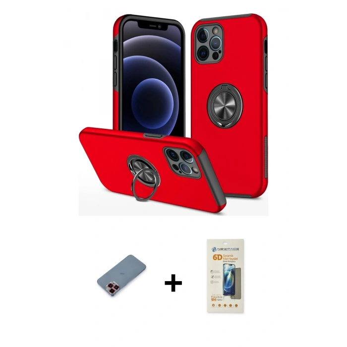 MARSİLYAN™- iPhone 12 Pro Kılıf Odak Form Prime - Siyah 6D Mat Seramik Hayalet Nano Ekran Koruyucu + Metal Kamera Lens Koruma Cam - KI