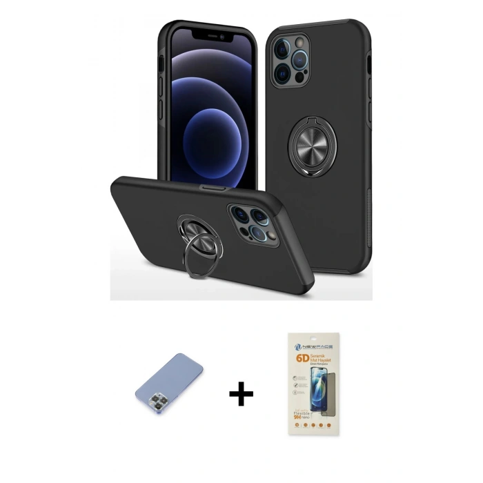 MARSİLYAN™- iPhone 12 Pro Kılıf Odak Form Prime - Siyah 6D Mat Seramik Hayalet Nano Ekran Koruyucu + Metal Kamera Lens Koruma Cam - KUYL