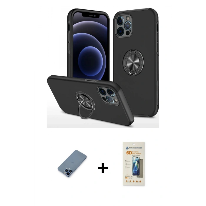 MARSİLYAN™- iPhone 12 Pro Kılıf Odak Form Prime - Siyah 6D Mat Seramik Hayalet Nano Ekran Koruyucu + Metal Kamera Lens Koruma Cam - MI