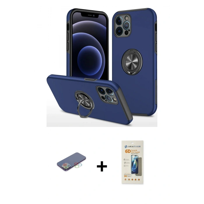 MARSİLYAN™- iPhone 12 Pro Kılıf Odak Form Prime - Siyah 6D Mat Seramik Hayalet Nano Ekran Koruyucu + Renkli Kamera Lens Koruma Cam - MI