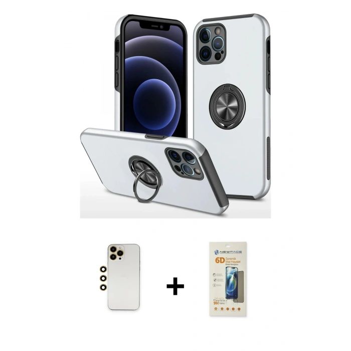 MARSİLYAN™- iPhone 12 Pro Kılıf Odak Form Prime - Siyah 6D Mat Seramik Hayalet Nano Ekran Koruyucu + Shine Kamera Lens - GD