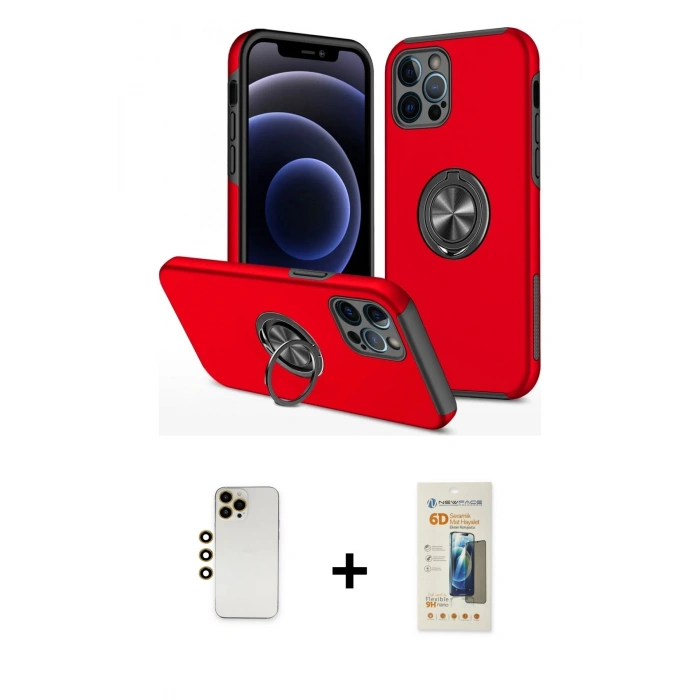 MARSİLYAN™- iPhone 12 Pro Kılıf Odak Form Prime - Siyah 6D Mat Seramik Hayalet Nano Ekran Koruyucu + Shine Kamera Lens - GD