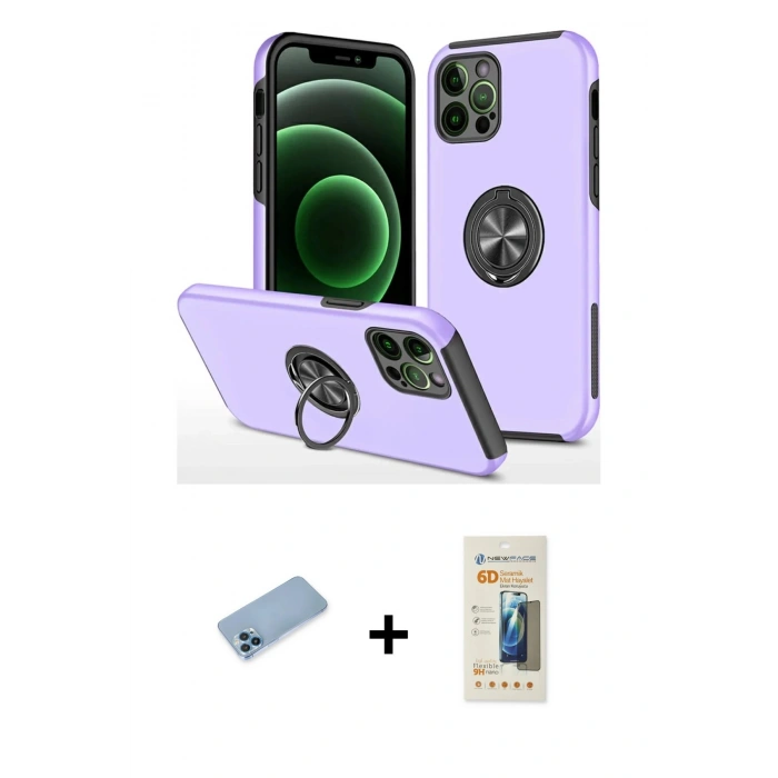 MARSİLYAN™- iPhone 12 Pro Kılıf Odak Form Prime - Siyah 6D Mat Seramik Hayalet Nano Ekran Koruyucu + Shine Kamera Lens Koruma Cam - MI