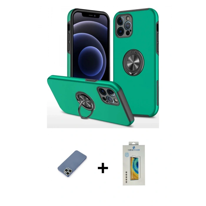 MARSİLYAN™- iPhone 12 Pro Kılıf Odak Form Prime - Siyah Polymer Nano Ekran Koruyucu + Metal Kamera Lens Koruma Cam - AKYL