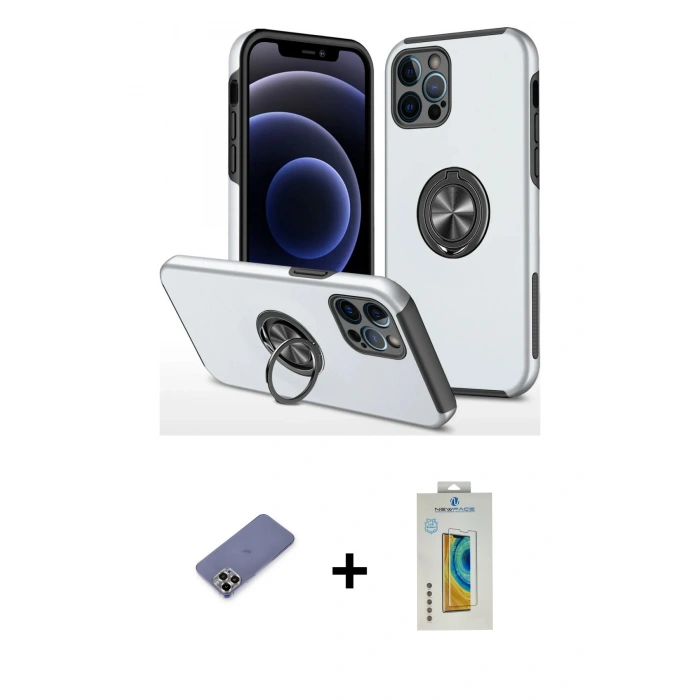 MARSİLYAN™- iPhone 12 Pro Kılıf Odak Form Prime - Siyah Polymer Nano Ekran Koruyucu + Metal Kamera Lens Koruma Cam - GD
