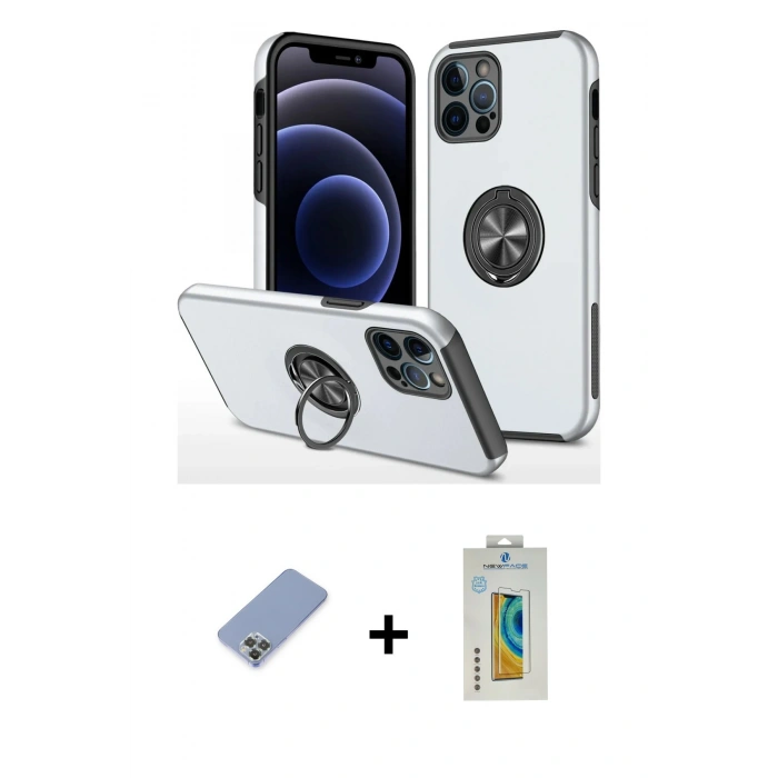 MARSİLYAN™- iPhone 12 Pro Kılıf Odak Form Prime - Siyah Polymer Nano Ekran Koruyucu + Metal Kamera Lens Koruma Cam - KUYL