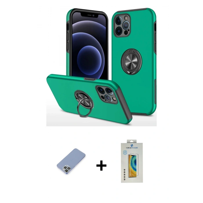 MARSİLYAN™- iPhone 12 Pro Kılıf Odak Form Prime - Siyah Polymer Nano Ekran Koruyucu + Metal Kamera Lens Koruma Cam - KUYL