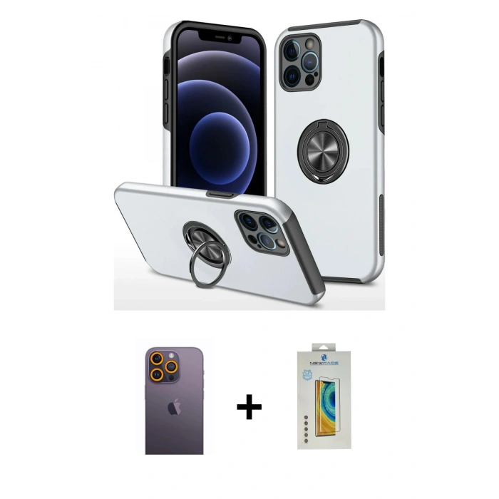 MARSİLYAN™- iPhone 12 Pro Kılıf Odak Form Prime - Siyah Polymer Nano Ekran Koruyucu + Neon Fosforlu Kamera Lens - SI