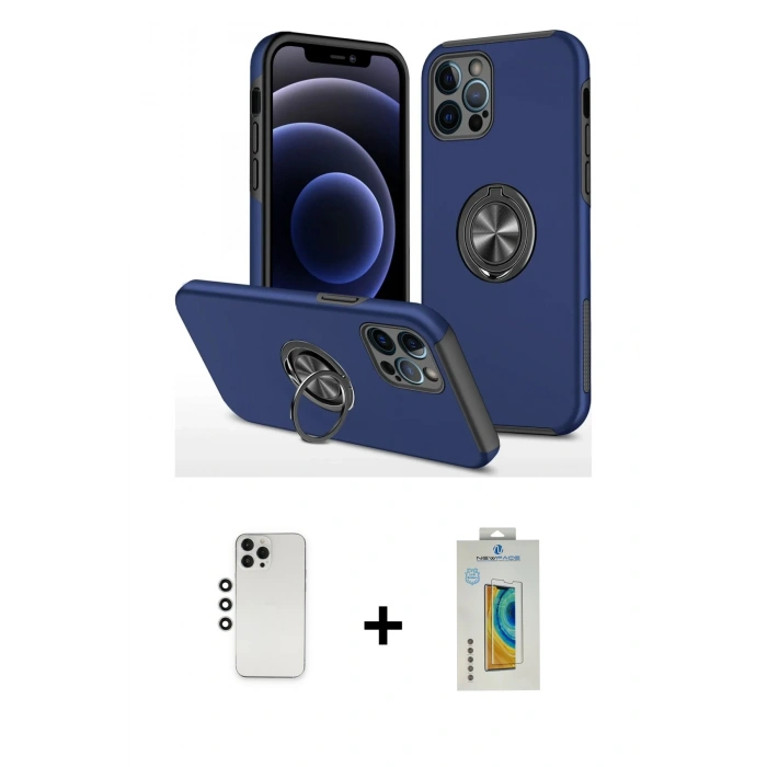 MARSİLYAN™- iPhone 12 Pro Kılıf Odak Form Prime - Siyah Polymer Nano Ekran Koruyucu + Shine Kamera Lens - GS