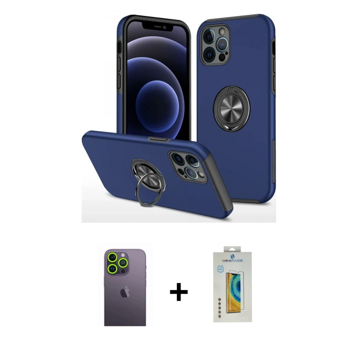 MARSİLYAN™- iPhone 12 Pro Kılıf Odak Form Prime - Siyah Polymer Nano Ekran Koruyucu + Neon Fosforlu Kamera Lens - YL