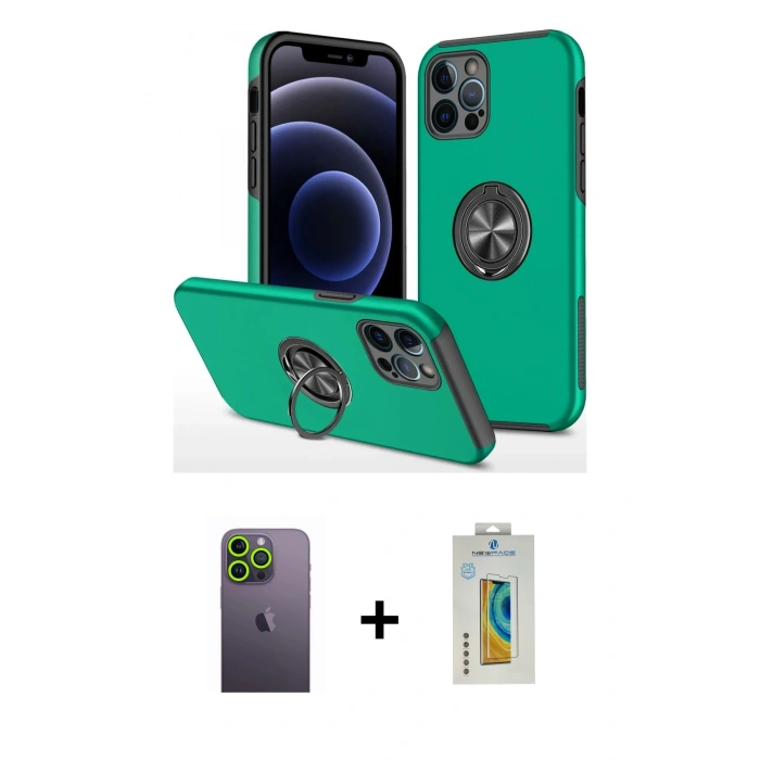 MARSİLYAN™- iPhone 12 Pro Kılıf Odak Form Prime - Siyah Polymer Nano Ekran Koruyucu + Neon Fosforlu Kamera Lens - YL
