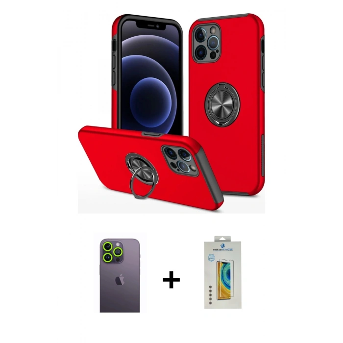 MARSİLYAN™- iPhone 12 Pro Kılıf Odak Form Prime - Siyah Polymer Nano Ekran Koruyucu + Neon Fosforlu Kamera Lens - YL