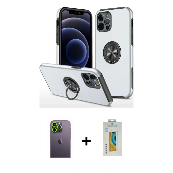 MARSİLYAN™- iPhone 12 Pro Kılıf Odak Form Prime - Siyah Polymer Nano Ekran Koruyucu + Neon Fosforlu Kamera Lens - YL