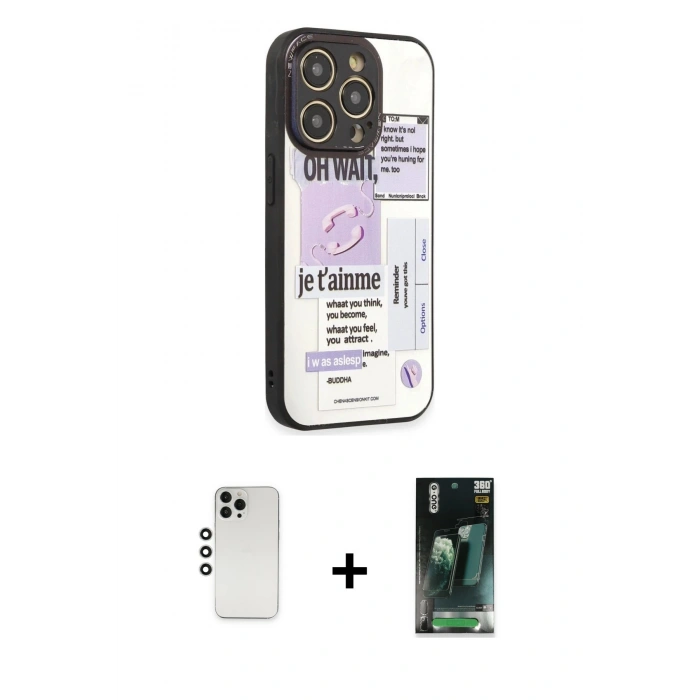 MARSİLYAN™- iPhone 12 Pro Kılıf Odak Klasik Serisi - Şeffaf 360 Full Body Arka Koruyucu + Shine Kamera Lens - GS
