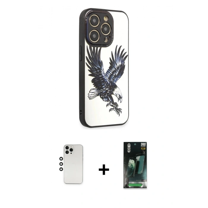 MARSİLYAN™- iPhone 12 Pro Kılıf Odak Klasik Serisi - Şeffaf 360 Full Body Arka Koruyucu + Shine Kamera Lens - GS