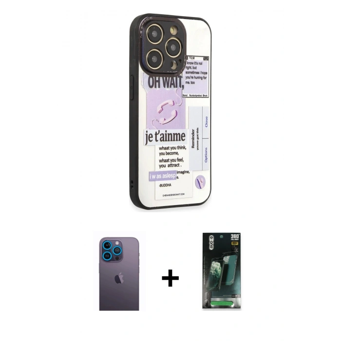 MARSİLYAN™- iPhone 12 Pro Kılıf Odak Klasik Serisi - Şeffaf 360 Full Body Arka Koruyucu + Neon Fosforlu Kamera Lens - MI