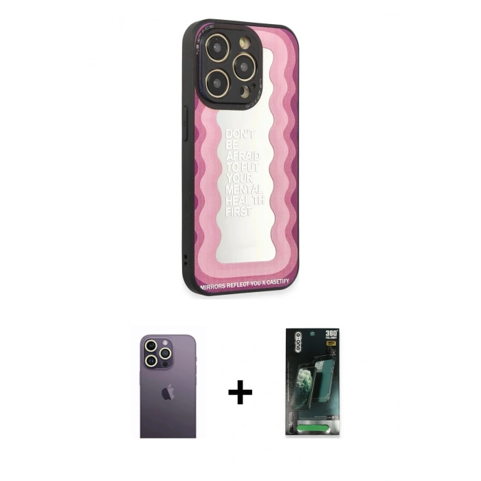 MARSİLYAN™- iPhone 12 Pro Kılıf Odak Klasik Serisi - Şeffaf 360 Full Body Arka Koruyucu + Neon Fosforlu Kamera Lens - BZ