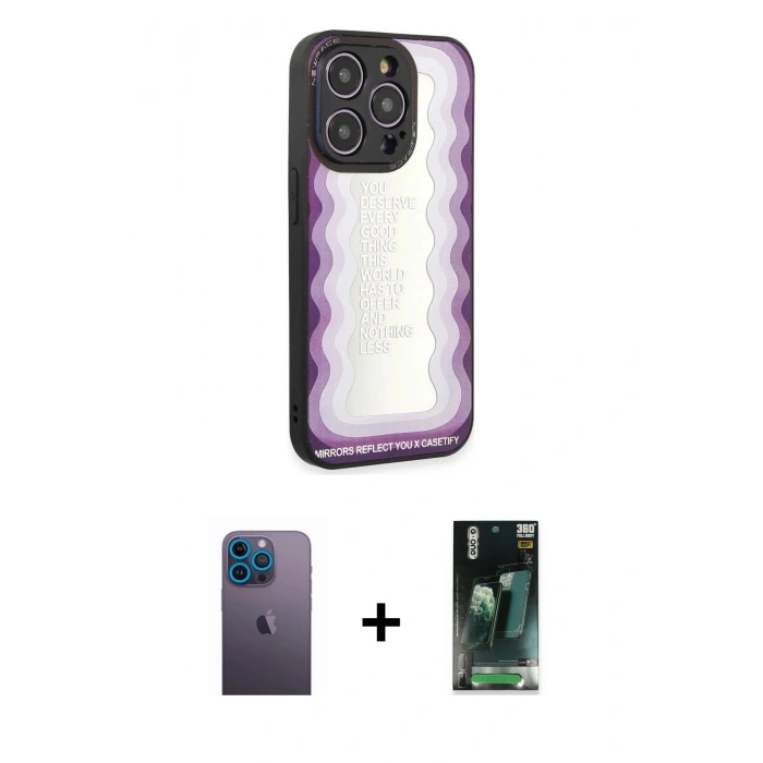 MARSİLYAN™- iPhone 12 Pro Kılıf Odak Klasik Serisi - Şeffaf 360 Full Body Arka Koruyucu + Neon Fosforlu Kamera Lens - MI