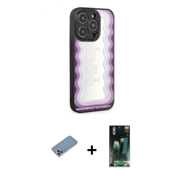 MARSİLYAN™- iPhone 12 Pro Kılıf Odak Klasik Serisi - Şeffaf 360 Full Body Arka Koruyucu + Shine Kamera Lens Koruma Cam - PE