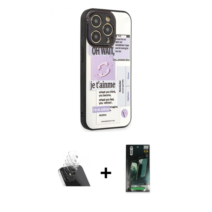 MARSİLYAN™- iPhone 12 Pro Kılıf Odak Klasik Serisi - Şeffaf 360 Full Body Arka Koruyucu + Şeffaf Kamera Lens Koruma Cam