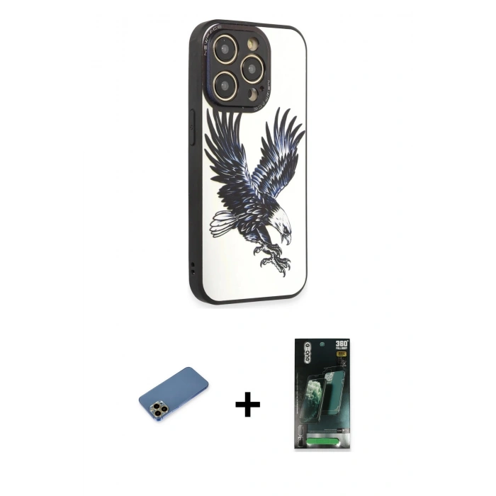 MARSİLYAN™- iPhone 12 Pro Kılıf Odak Klasik Serisi - Şeffaf 360 Full Body Arka Koruyucu + Shine Kamera Lens Koruma Cam - GD