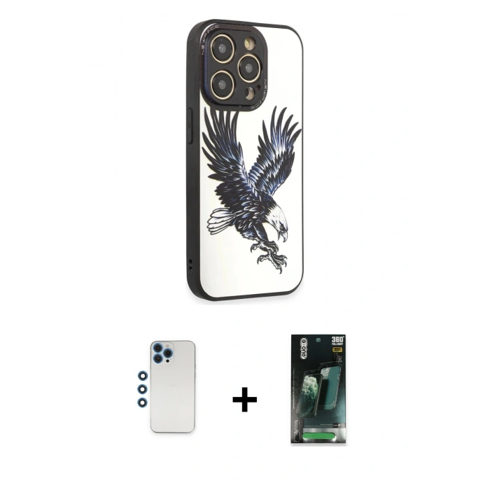 MARSİLYAN™- iPhone 12 Pro Kılıf Odak Klasik Serisi - Şeffaf 360 Full Body Arka Koruyucu + Shine Kamera Lens - MI