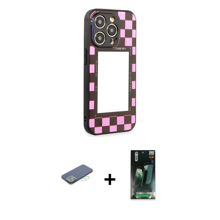 MARSİLYAN™- iPhone 12 Pro Kılıf Odak Klasik Serisi - Şeffaf 360 Full Body Arka Koruyucu + Renkli Kamera Lens Koruma Cam - YL