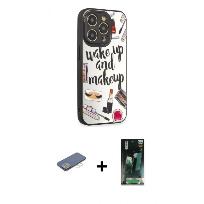 MARSİLYAN™- iPhone 12 Pro Kılıf Odak Klasik Serisi - Şeffaf 360 Full Body Arka Koruyucu + Renkli Kamera Lens Koruma Cam - YL