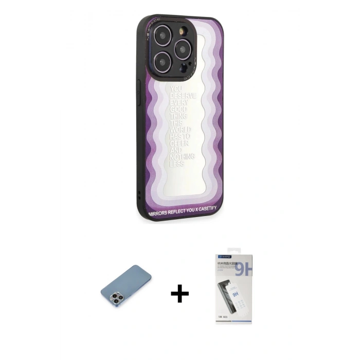 MARSİLYAN™- iPhone 12 Pro Kılıf Odak Klasik Serisi - Şeffaf Uv Polymer Nano Ekran Koruyucu + Shine Kamera Lens Koruma Cam - GI