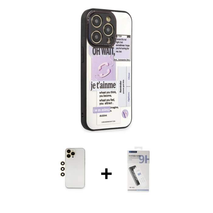 MARSİLYAN™- iPhone 12 Pro Kılıf Odak Klasik Serisi - Şeffaf Uv Polymer Nano Ekran Koruyucu + Shine Kamera Lens - GD