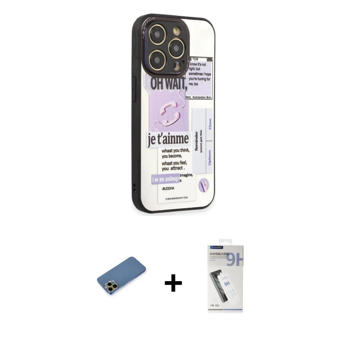 MARSİLYAN™- iPhone 12 Pro Kılıf Odak Klasik Serisi - Şeffaf Uv Polymer Nano Ekran Koruyucu + Shine Kamera Lens Koruma Cam - GD