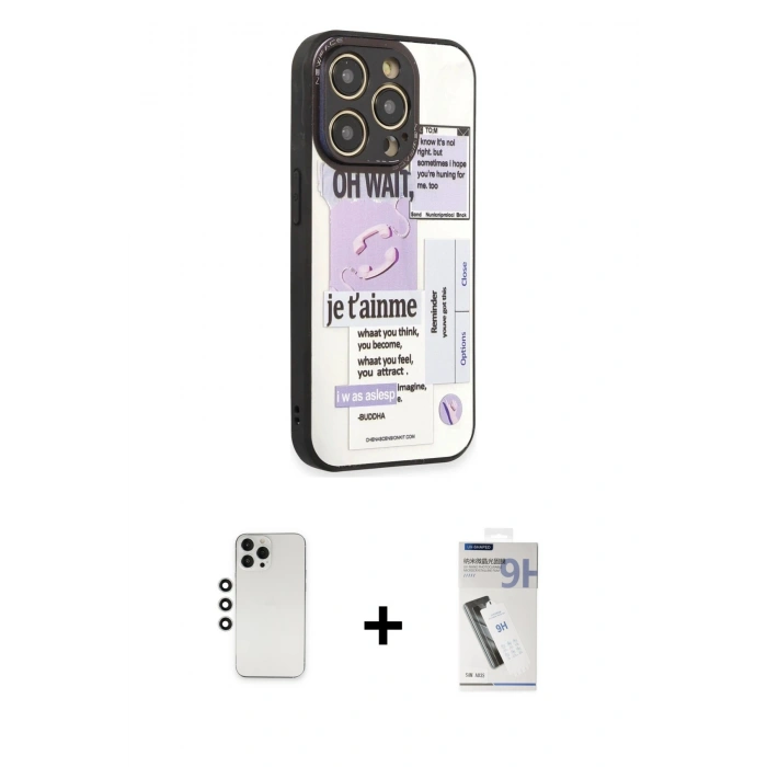 MARSİLYAN™- iPhone 12 Pro Kılıf Odak Klasik Serisi - Şeffaf Uv Polymer Nano Ekran Koruyucu + Shine Kamera Lens - GS