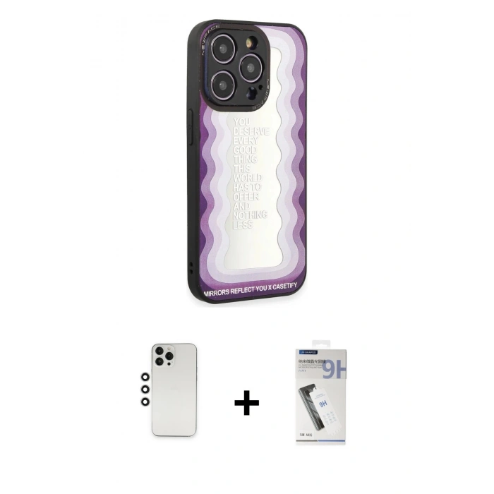 MARSİLYAN™- iPhone 12 Pro Kılıf Odak Klasik Serisi - Şeffaf Uv Polymer Nano Ekran Koruyucu + Shine Kamera Lens - GS
