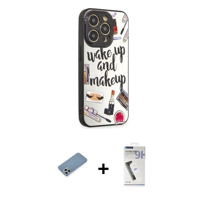 MARSİLYAN™- iPhone 12 Pro Kılıf Odak Klasik Serisi - Şeffaf Uv Polymer Nano Ekran Koruyucu + Shine Kamera Lens Koruma Cam - GS