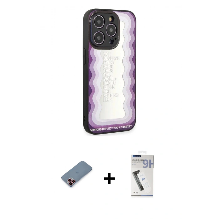 MARSİLYAN™- iPhone 12 Pro Kılıf Odak Klasik Serisi - Şeffaf Uv Polymer Nano Ekran Koruyucu + Metal Kamera Lens Koruma Cam - KI